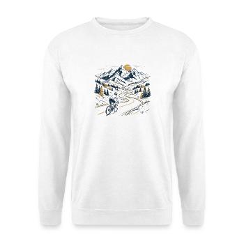 Vintage Mountain Pass Road Cyclist Adventure Tee - Unisex Pullover - Weiß - Vorne - Alina (178cm) & Michal (187cm)