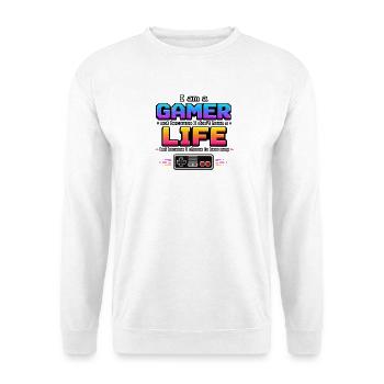Gamer-Leben: Viele Leben - Unisex Pullover - Weiß - Vorne - Alina (178cm) & Michal (187cm)