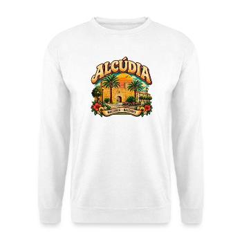 Alcúdia Mallorca Sonnenuntergang Motiv - Unisex Pullover - Weiß - Vorne - Alina (178cm) & Michal (187cm)