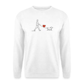 Hundeliebe verbindet Herzen Gassirunde mit Herz - Unisex Pullover - Weiß - Vorne - Alina (178cm) & Michal (187cm)