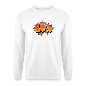 Sara Graffiti Name: Feuer Orange Ziegelmauer Zerschlag - Unisex Pullover - Weiß - Vorne - Alina (178cm) & Michal (187cm)