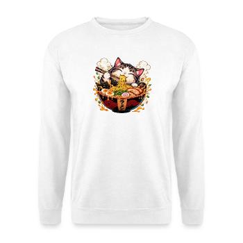 Süße Ramen-Katze – Kawaii Nudel-Liebe - Unisex Pullover - Weiß - Vorne - Alina (178cm) & Michal (187cm)