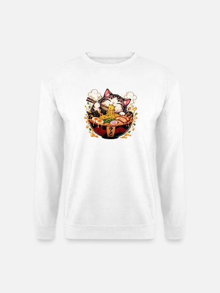 Süße Ramen-Katze – Kawaii Nudel-Liebe - Unisex Pullover - Weiß