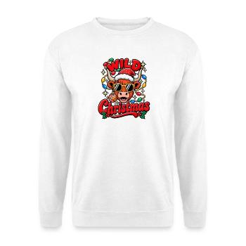 Wilde Weihnachten Highland Cow – Lustiges Weihnachten - Unisex Pullover - Weiß - Vorne - Alina (178cm) & Michal (187cm)
