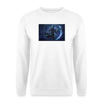 Cyber Sensenmann – Grim Reaper Neon Glitch - Unisex Pullover - Weiß - Vorne - Alina (178cm) & Michal (187cm)