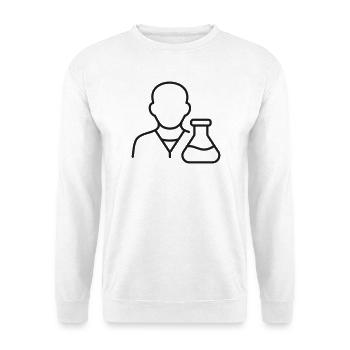 Wissenschaftler mit Laborflaschen-Linien-Symbol - Unisex Pullover - Weiß - Vorne - Alina (178cm) & Michal (187cm)
