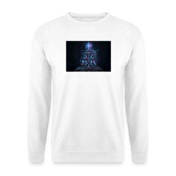 Cyber Weihnachtsbaum – Glitched Tannenbaum Neon  B - Unisex Pullover - Weiß - Vorne - Alina (178cm) & Michal (187cm)