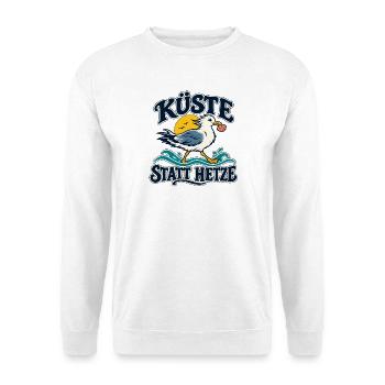 Möwe – Küste statt Hetze - Unisex Pullover - Weiß - Vorne - Alina (178cm) & Michal (187cm)