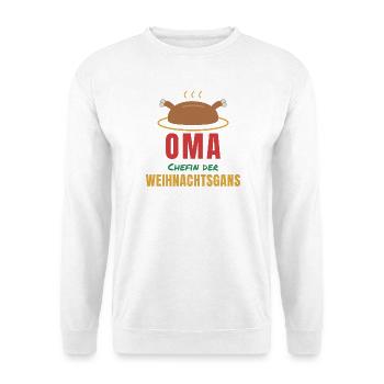 Oma – Chefin der Weihnachtsgans - Unisex Pullover - Weiß - Vorne - Alina (178cm) & Michal (187cm)