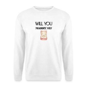 Heiratsantrag Verlobungsring süße Geschenkidee  - Unisex Pullover - Weiß - Vorne - Alina (178cm) & Michal (187cm)