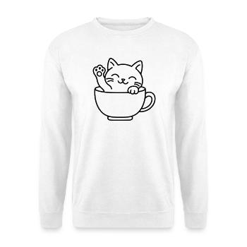 Süße Katze in Teetasse – Kawaii-Katzenliebhaber-Geschenk - Unisex Pullover - Weiß - Vorne - Alina (178cm) & Michal (187cm)