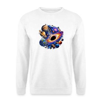 Schwarze Loch Galaxie – Kosmische Weltraumkunst - Unisex Pullover - Weiß - Vorne - Alina (178cm) & Michal (187cm)