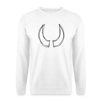 Teufelshörner handgezeichnet - Unisex Pullover - Weiß - Vorne - Alina (178cm) & Michal (187cm)