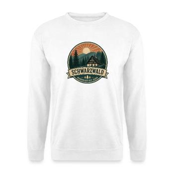 Schwarzwald Retro Waldhaus Abzeichen - Unisex Pullover - Weiß - Vorne - Alina (178cm) & Michal (187cm)