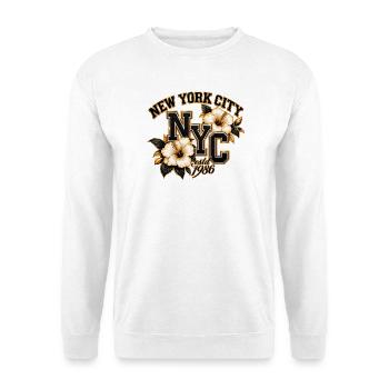 NYC Hibiscus Gold-Logo 1986 - Unisex Pullover - Weiß - Vorne - Alina (178cm) & Michal (187cm)