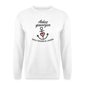 Anker geworfen Seele baumeln lassen - Unisex Pullover - Weiß - Vorne - Alina (178cm) & Michal (187cm)