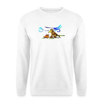 Hund und Katze im blauen Gras - Unisex Pullover - Weiß - Vorne - Alina (178cm) & Michal (187cm)