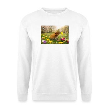 Chico11: Frühlingsanfang mit Schmetterling 2026 - Unisex Pullover - Weiß - Vorne - Alina (178cm) & Michal (187cm)