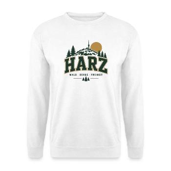 Harz Brocken Wandern Urlaub Geschenk Harzer Retro - Unisex Pullover - Weiß - Vorne - Alina (178cm) & Michal (187cm)