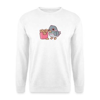 Niedliche Taube isst Pommes frites - Unisex Pullover - Weiß - Vorne - Alina (178cm) & Michal (187cm)