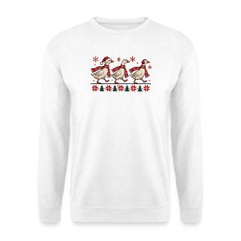Weihnachtsgänse-festliches Winter-Strickdesign - Unisex Pullover - Weiß - Vorne - Alina (178cm) & Michal (187cm)