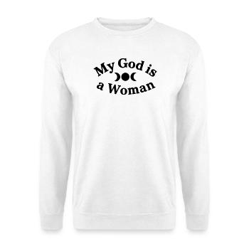 My-God-is-a-Woman - Unisex Pullover - Weiß - Vorne - Alina (178cm) & Michal (187cm)