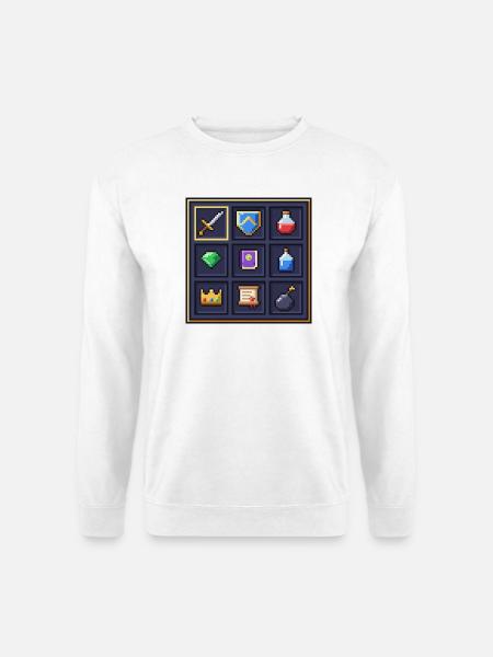 Pixel Art Heldeninventar mit Schwert und Tränken - Unisex Pullover - Weiß
