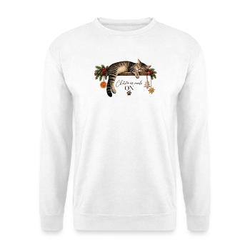 Weihnachtsmodus im Design von schlafenden Katzen - Unisex Pullover - Weiß - Vorne - Alina (178cm) & Michal (187cm)