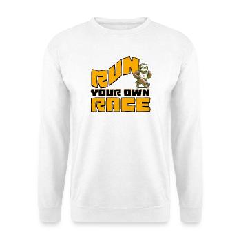 Run Your Own Race - Laufshirt mit Faultier - Unisex Pullover - Weiß - Vorne - Alina (178cm) & Michal (187cm)