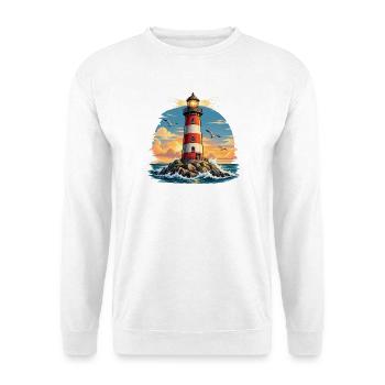 Coastal Light – Lighthouse Sunset & Ocean Vibes - Unisex Pullover - Weiß - Vorne - Alina (178cm) & Michal (187cm)