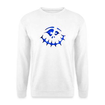 Irres Geistergesicht Blau - Neon Halloween - Unisex Pullover - Weiß - Vorne - Alina (178cm) & Michal (187cm)