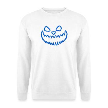Kürbisgesicht Umriss Blau - Last Minute Kostüm - Unisex Pullover - Weiß - Vorne - Alina (178cm) & Michal (187cm)