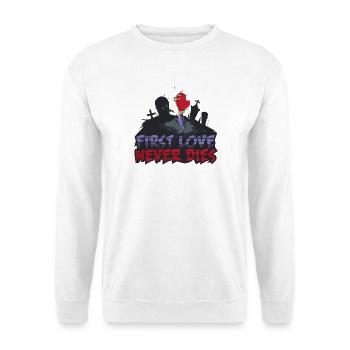 First Love Never Dies - Zombie Hand mit Herz - Unisex Pullover - Weiß - Vorne - Alina (178cm) & Michal (187cm)