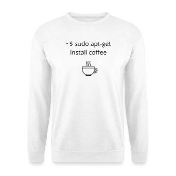 sudo apt-get install coffee - Programmer Gift - Unisex Pullover - Weiß - Vorne - Alina (178cm) & Michal (187cm)
