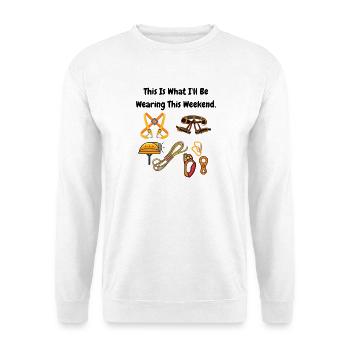 Wochenendhöhlen-Ausrüstung – lustiges Höhlenforschungsgeschenk - Unisex Pullover - Weiß - Vorne - Alina (178cm) & Michal (187cm)