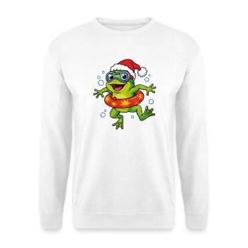 Weihnachtsfrosch mit Schwimmring - Unisex Pullover - Weiß - Vorne - Alina (178cm) & Michal (187cm)