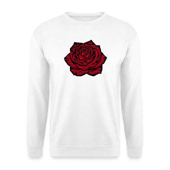 Elegantes Rote Rose Design Blumen Geschenk - Unisex Pullover - Weiß - Vorne - Alina (178cm) & Michal (187cm)