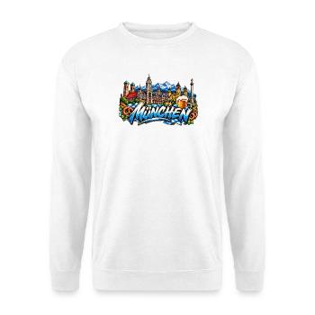 München Collage Bier Skyline König - Unisex Pullover - Weiß - Vorne - Alina (178cm) & Michal (187cm)
