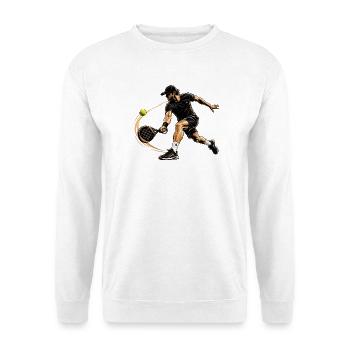 Dynamischer Padel Spieler im Schwarz - Unisex Pullover - Weiß - Vorne - Alina (178cm) & Michal (187cm)
