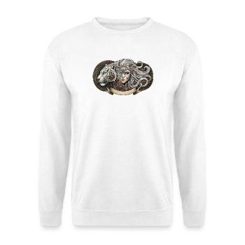 Fantasiefrau mit mechanischem Tiger - Unisex Pullover - Weiß - Vorne - Alina (178cm) & Michal (187cm)