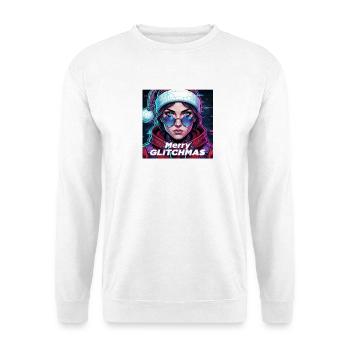 Merry Glitchmas Cyber Santa Lady  Neon Weihnachten - Unisex Pullover - Weiß - Vorne - Alina (178cm) & Michal (187cm)