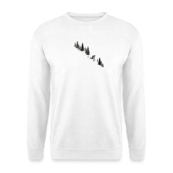 Minimalistisches Downhill-Mountainbike Forest Slope Abschlag - Unisex Pullover - Weiß - Vorne - Alina (178cm) & Michal (187cm)