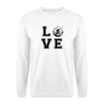 Love Mountain Biking Mountainbike-Radfahrer-Geschenk - Unisex Pullover - Weiß - Vorne - Alina (178cm) & Michal (187cm)