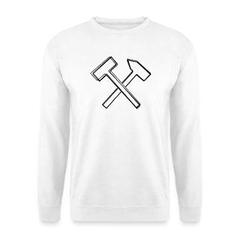 Schlägel und Eisen handgezeichnet - Unisex Pullover - Weiß - Vorne - Alina (178cm) & Michal (187cm)