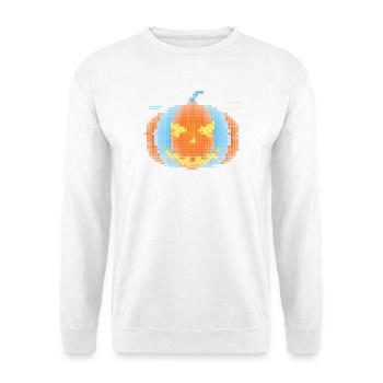Pixel Kürbis – Cyber Glitch Halloween - Unisex Pullover - Weiß - Vorne - Alina (178cm) & Michal (187cm)