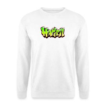 HAGEN Neon-Graffiti-Name! Old School Tag-Kunst - Unisex Pullover - Weiß - Vorne - Alina (178cm) & Michal (187cm)