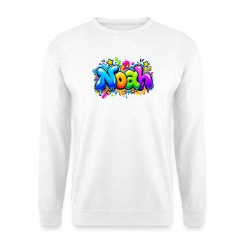 NOAH in explodierenden Farben! Blasen-Graffiti-Name - Unisex Pullover - Weiß - Vorne - Alina (178cm) & Michal (187cm)