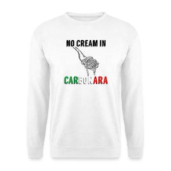 No Cream in Carbonara – Italienischer Pasta-Humor - Unisex Pullover - Weiß - Vorne - Alina (178cm) & Michal (187cm)