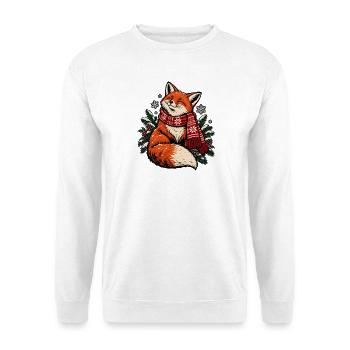 Winterfuchs mit Schal - Unisex Pullover - Weiß - Vorne - Alina (178cm) & Michal (187cm)