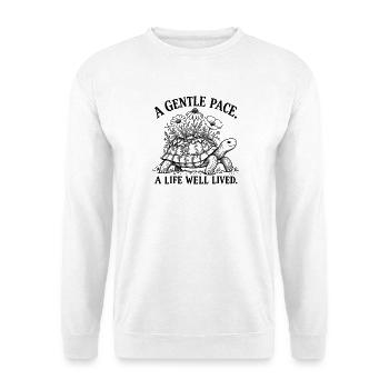Ein sanftes Tempo – Blumenschildkröte - Unisex Pullover - Weiß - Vorne - Alina (178cm) & Michal (187cm)